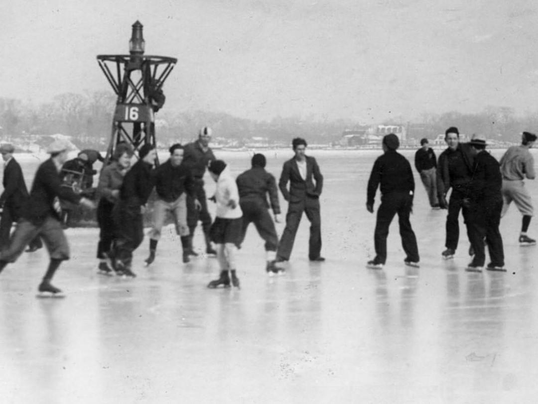 Skaters On Raritan Bay Near A Buoy Off The Pleasant Plains Shoreline, 1934.