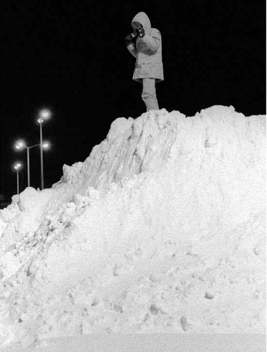 Advance Reporter Rich Cirillo On A 15-Foot Mound Of Snow In New Dorp Parking Lot, Blizzard Of 1996.