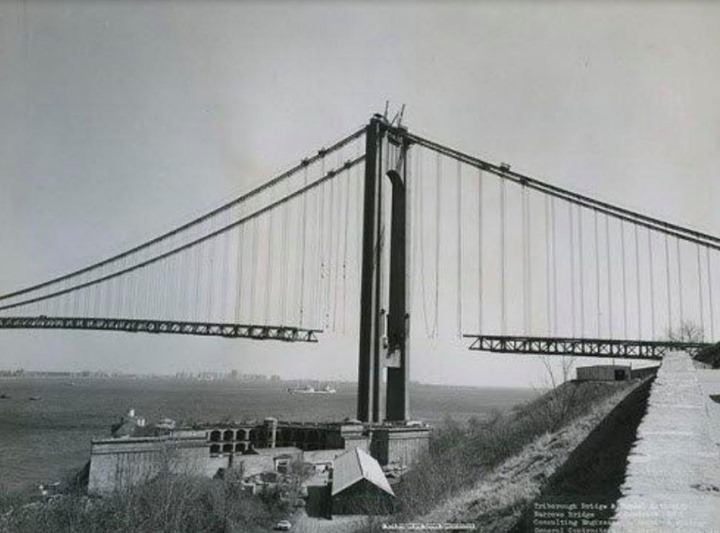 View Of The Verrazzano-Narrows Bridge Looking Southeast Near Completion, March 1964.