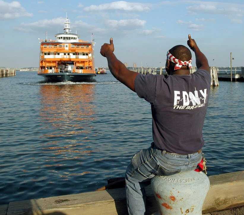 Terry Reed Hails The Arrival Of The Guy V. Molinari Ferry At St. George Terminal, 2004.