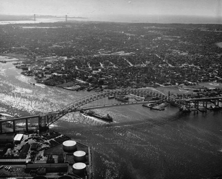 Aerial View Of Bayonne Bridge And Verrazzano-Narrows Bridge, World Leaders In 1964.
