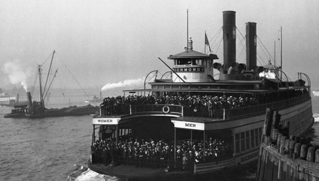 The Staten Island Ferry Boat Richmond Entering The Slip At Whitehall, Circa 1921.