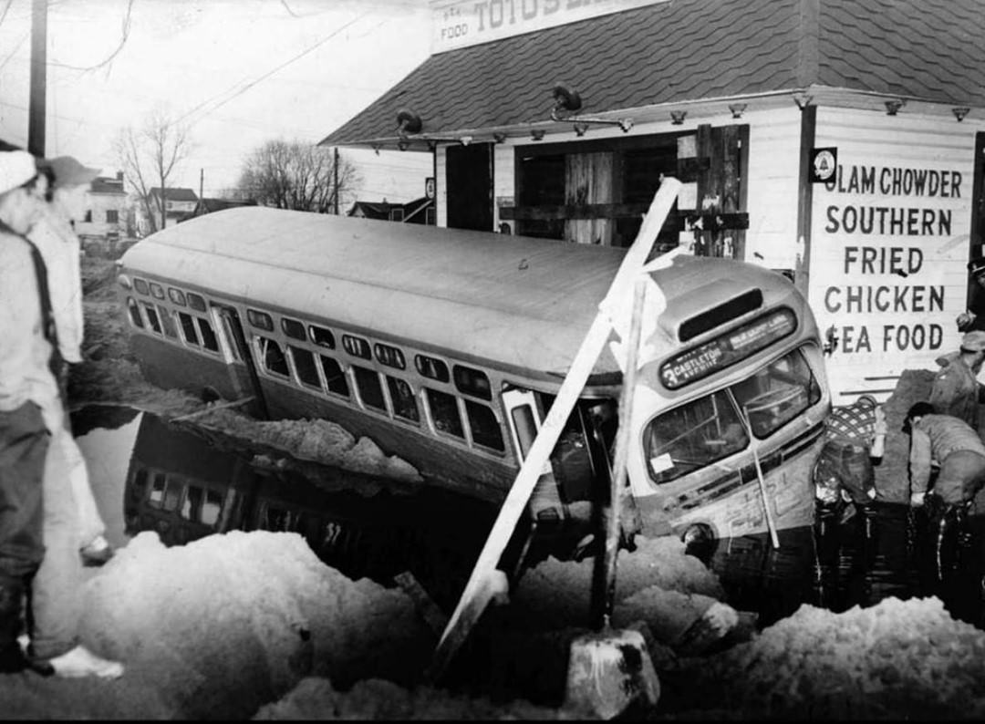 Great Thanksgiving Storm Of 1950 Caused Coastal Flooding On The Island And Pushed A Bus Into The Parking Lot Of Toto'S, 1950.