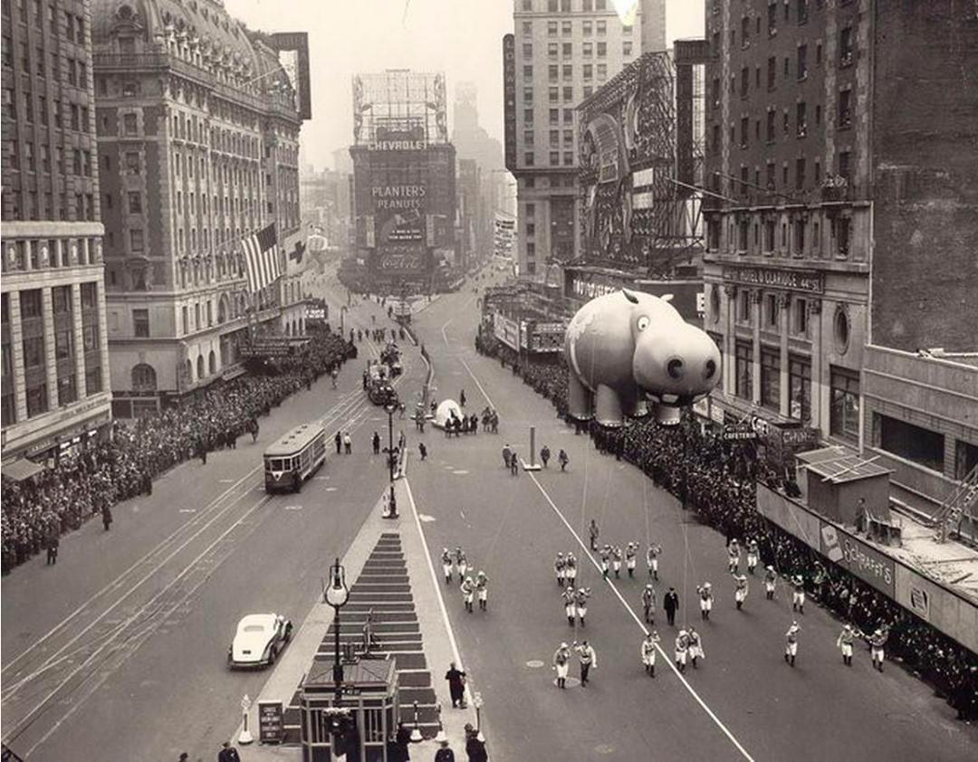 Happy Hippo Balloon Used During The 1940S In The Macy'S Thanksgiving Day Parade.
