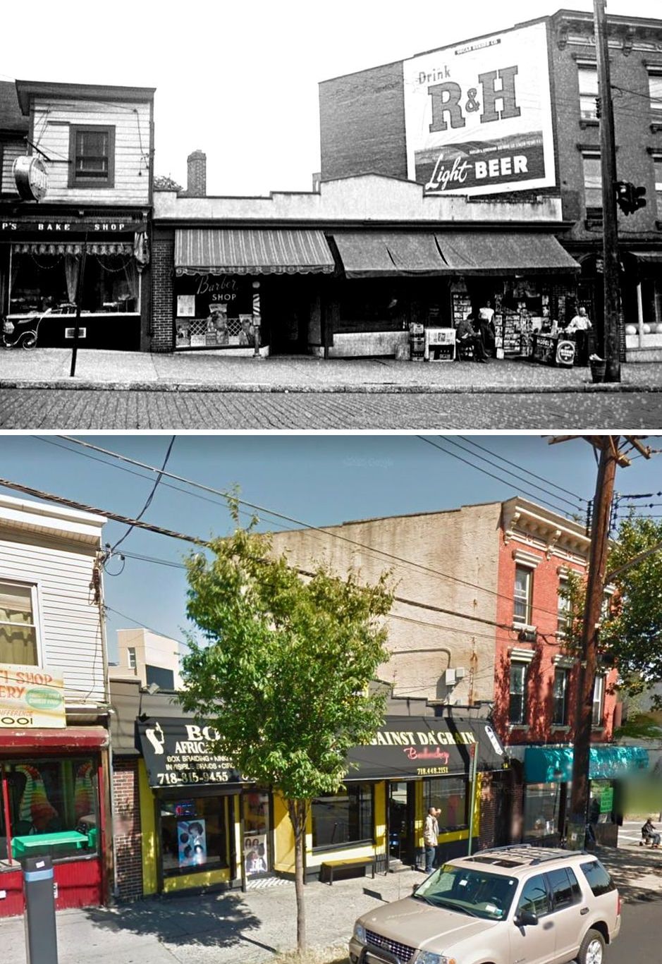 A 1939-41 Snapshot Of Stores At 61-63 Victory Boulevard, Including Rubsam And Horrmann Beer, A Bake Shop, And More. Second Photo Is From 2018