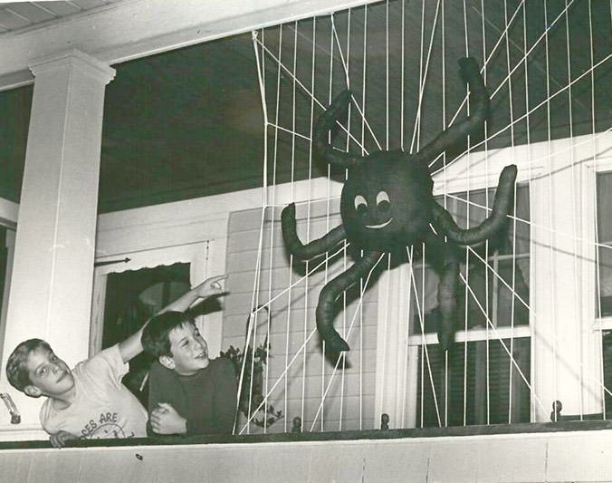 Kevin And Brian Scharfstein With A Spider Decoration On Demorest Ave., Westerleigh, October 29, 1985