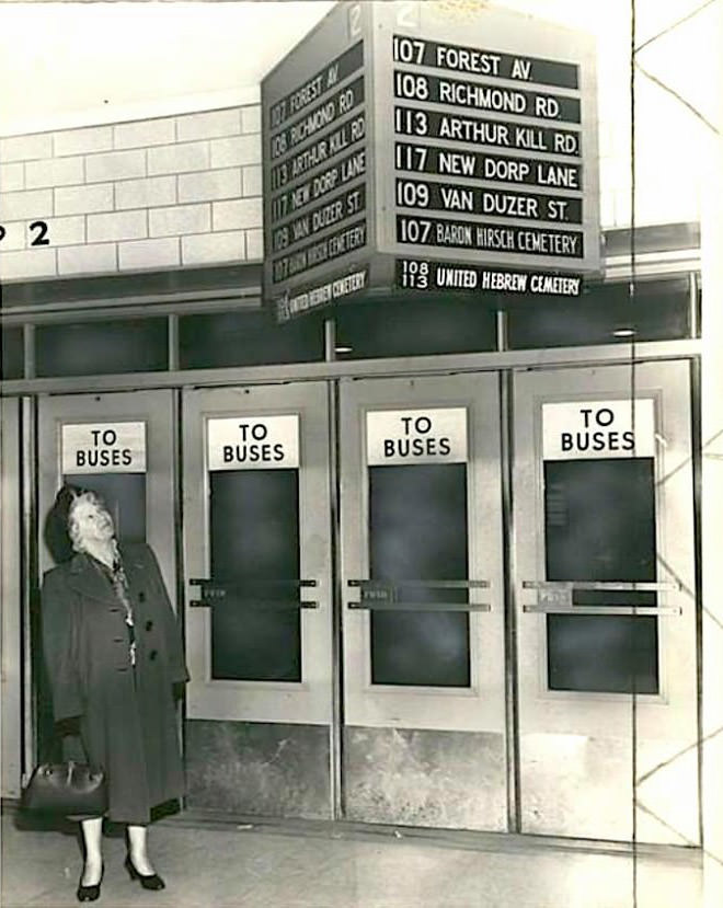 Bus Listings At The St. George Ferry Terminal, Circa 1951.