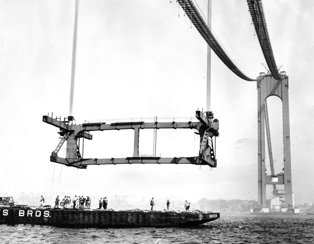 Keystone Roadway Section Of The New Bridge Is Hoisted, 1963.