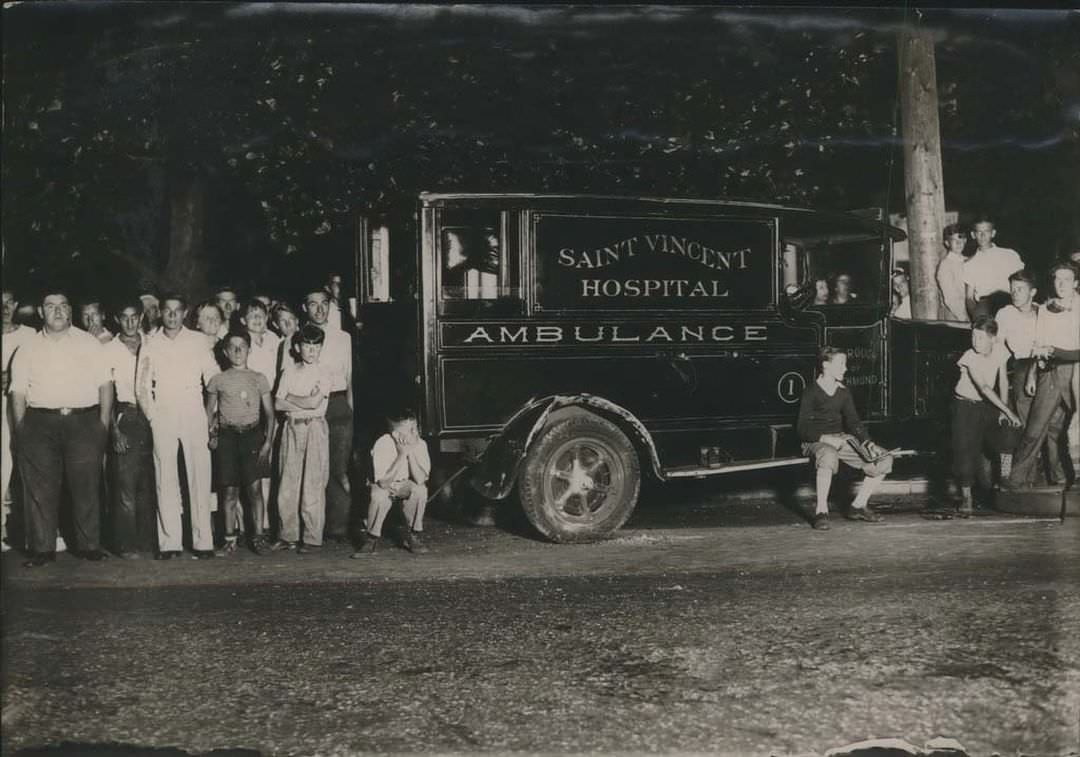 St. Vincent'S Ambulance In Crash At Forest And Bement Avenues, 1935.