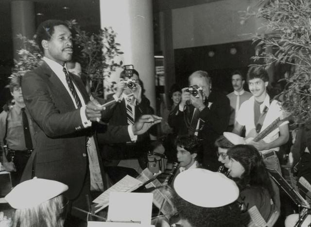 New York Yankee Dave Winfield Leads Curtis High School Band, 1984.