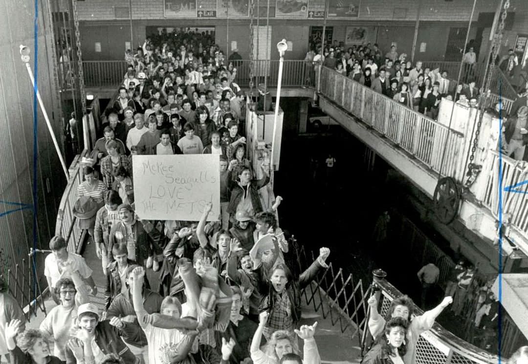 Staten Island Met Fans Board The Ferry For Manhattan And The Ticker-Tape Parade; The Sign Reads &Amp;Quot;Mckee Seagulls Love The Mets,&Amp;Quot; 1986.