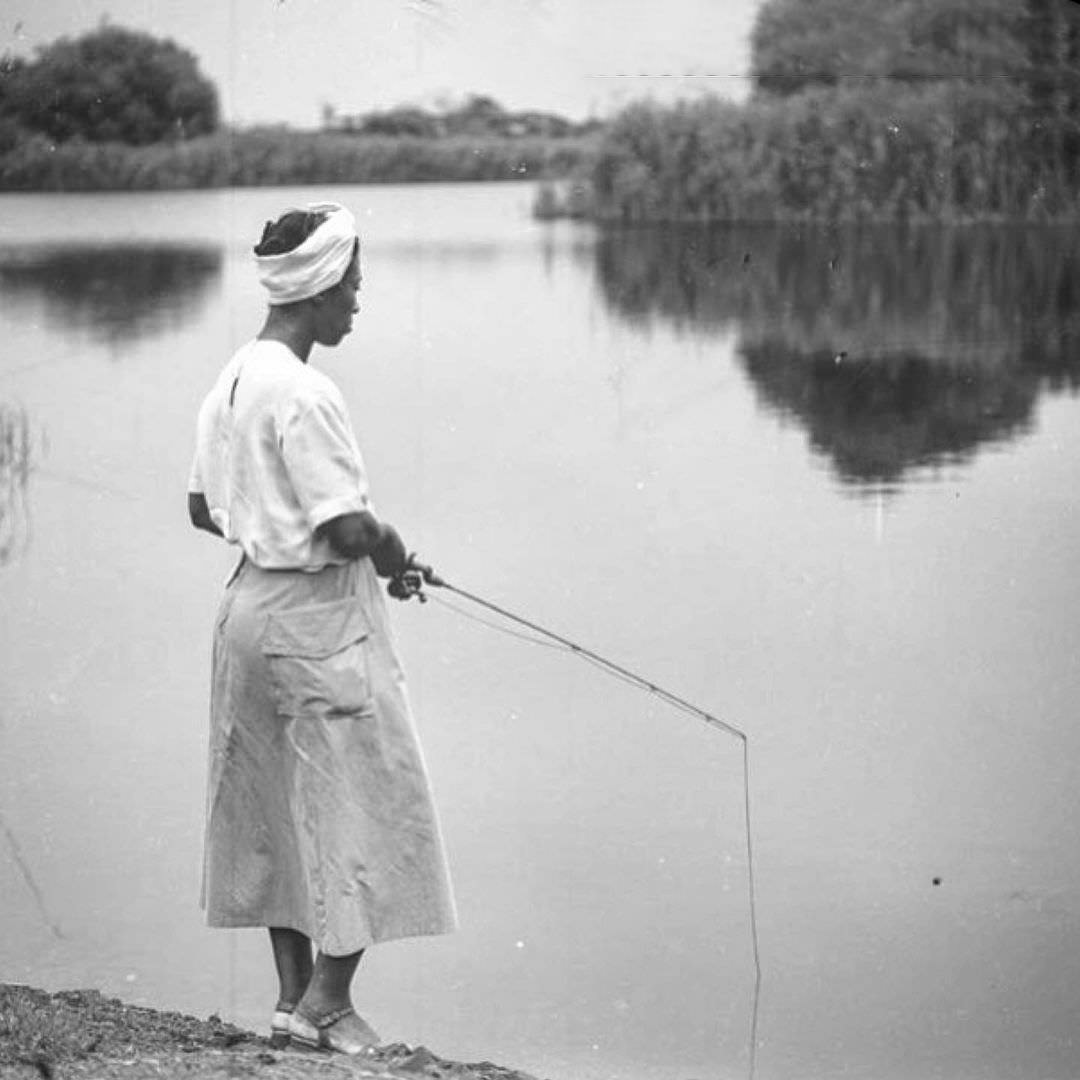 A Beautiful Staten Island Moment Captured In The Wetlands Of Greenridge; People Fishing In The Summer, 1950.