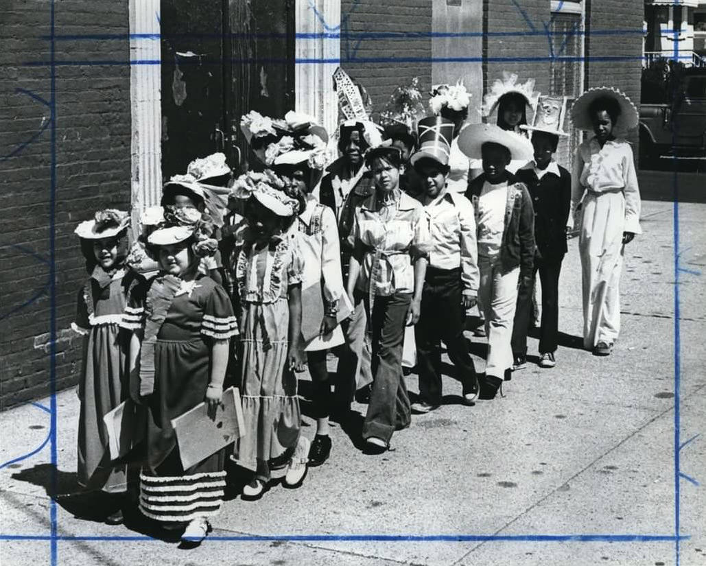 Students From Ps 12 Airing Their Resplendent Finery Next To The Concord School On Easter, 1976.