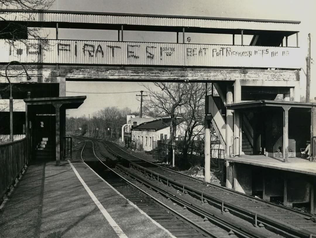 Atlantic Railroad Station And Bridge In Tottenville, Serving The Community As A Bridge And Message Board, 1973.