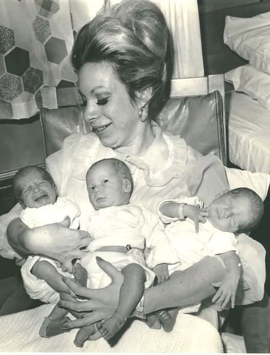 Susan Venokur Of New Springville Holding Her Three Newborn Children, Brooklyn Jewish Hospital, 1971.