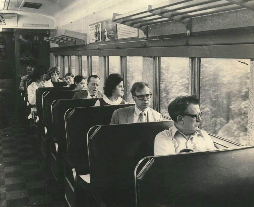 Staten Island Rapid Transit First Day Riders On A Business Trip, 1972.