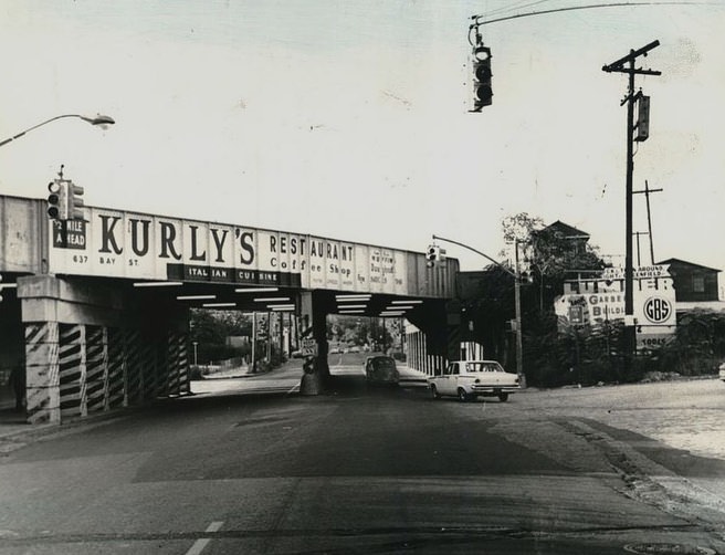 Bay Street Trestle In Clifton Advertising Kurly'S Restaurant, 1969.