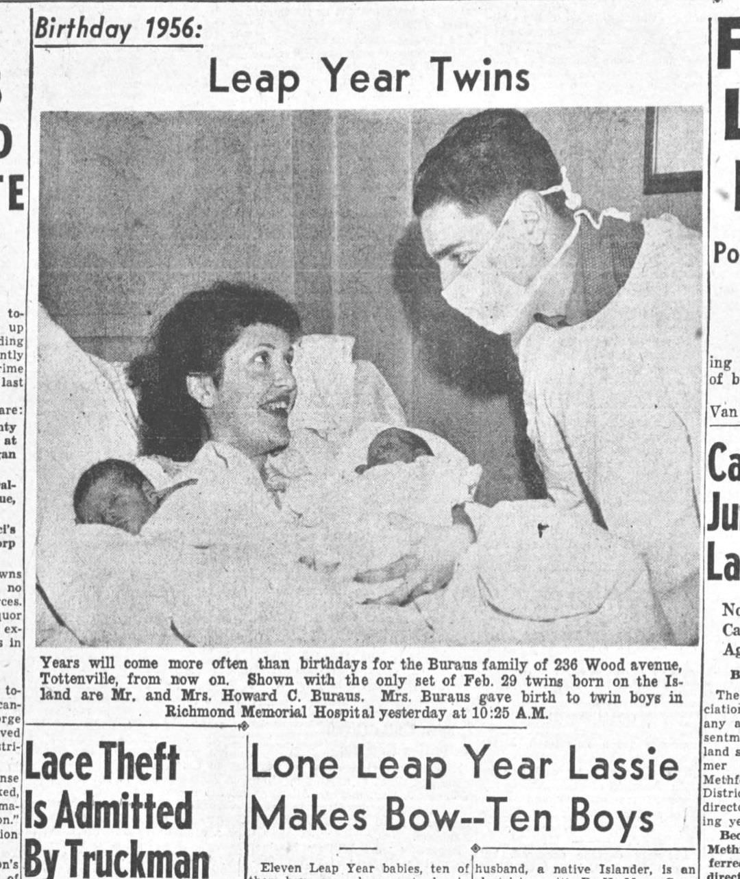Leap Year Twins Born On Feb. 29, 1956.