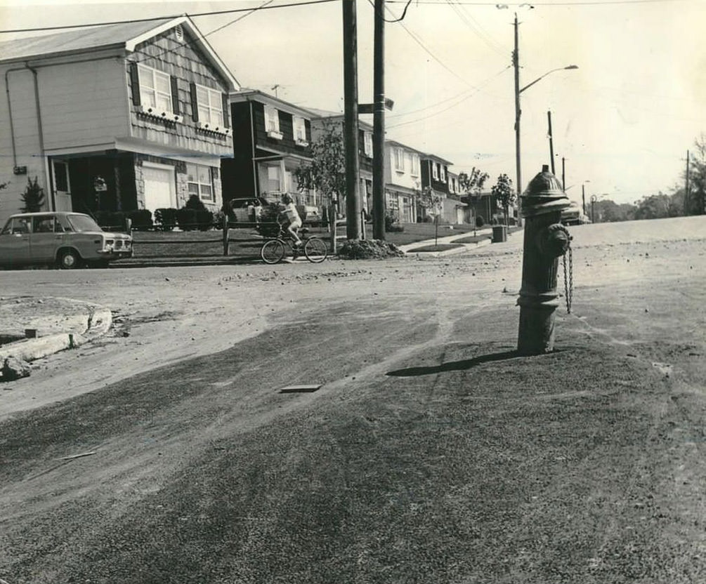 Fire Hydrant Left In Middle Of Road On Lamoka And Fern Avenues, Great Kills, September 1971.