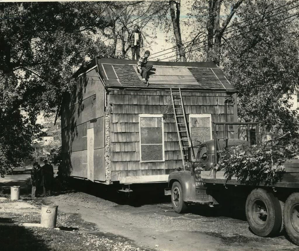 The Britton Cottage Moves To Richmondtown, One Of Staten Island'S Oldest Colonial Structures, 1965.