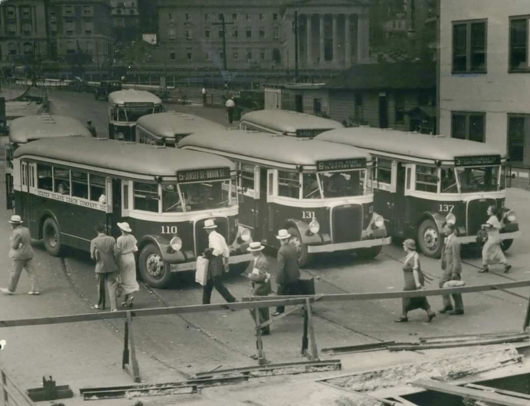 Commuters Board Staten Island Coach Buses, St. George Terminal, Circa 1934.
