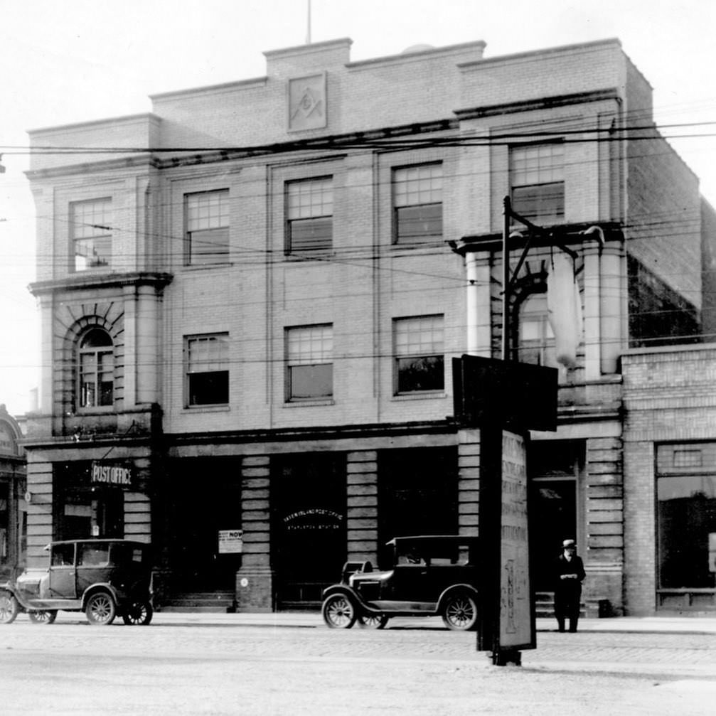 Northeast Corner Of Bay And Sand Streets In Stapleton, Model A Fords Indicate 1920S.