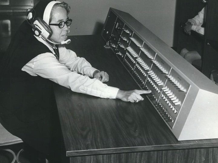 Sister Patrice Operating The Language Lab At St. Joseph Hill, 1969.