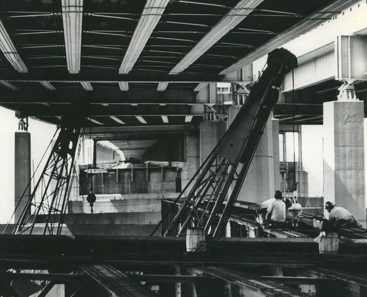 Structural Beam Work On Lower Deck Of The Verrazzano-Narrows Bridge, 1968.