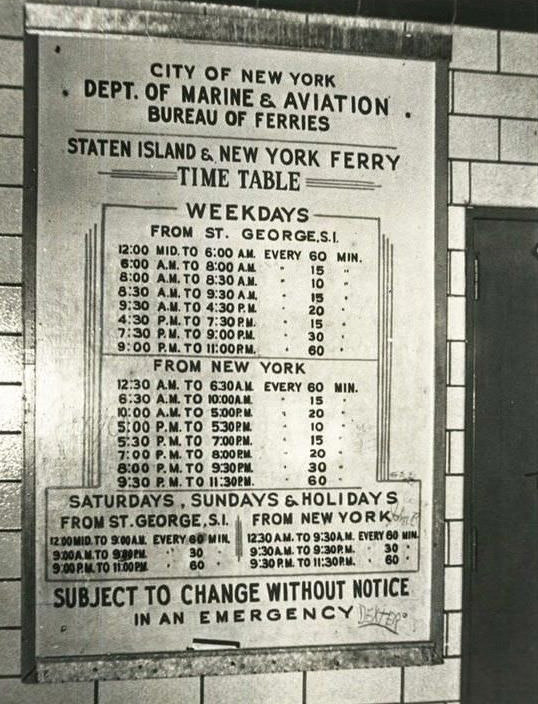 The 1980 Staten Island Ferry Schedule At St. George Terminal, 1980.