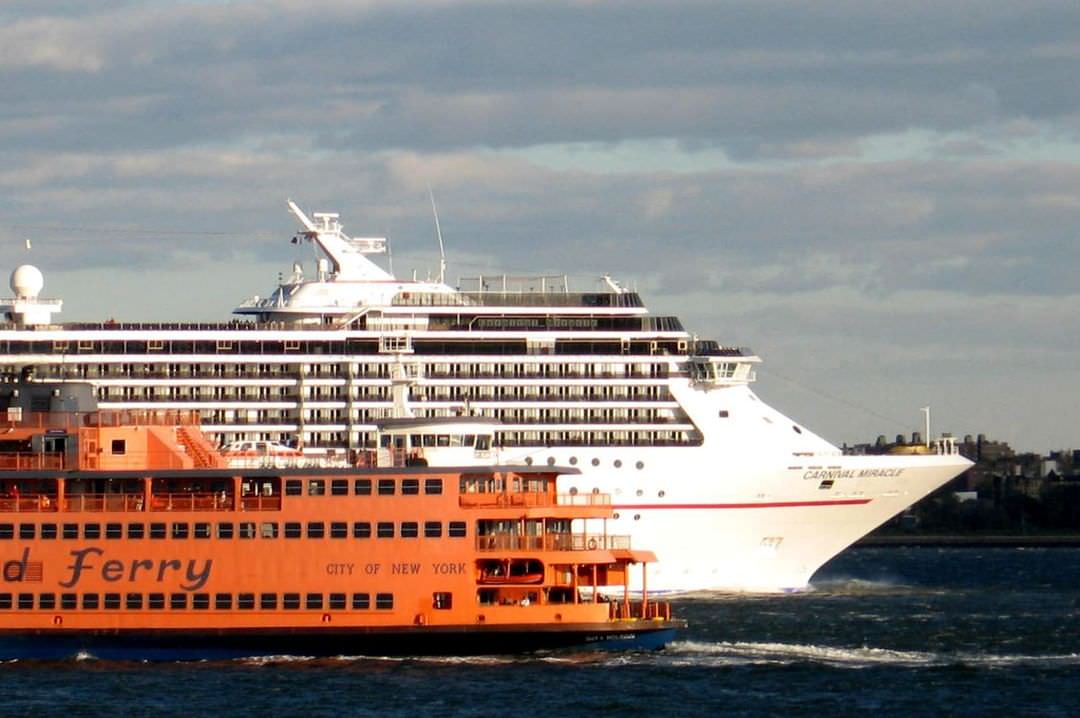 In 2009, The Staten Island Ferry Passes The Carnival Miracle, 2009.