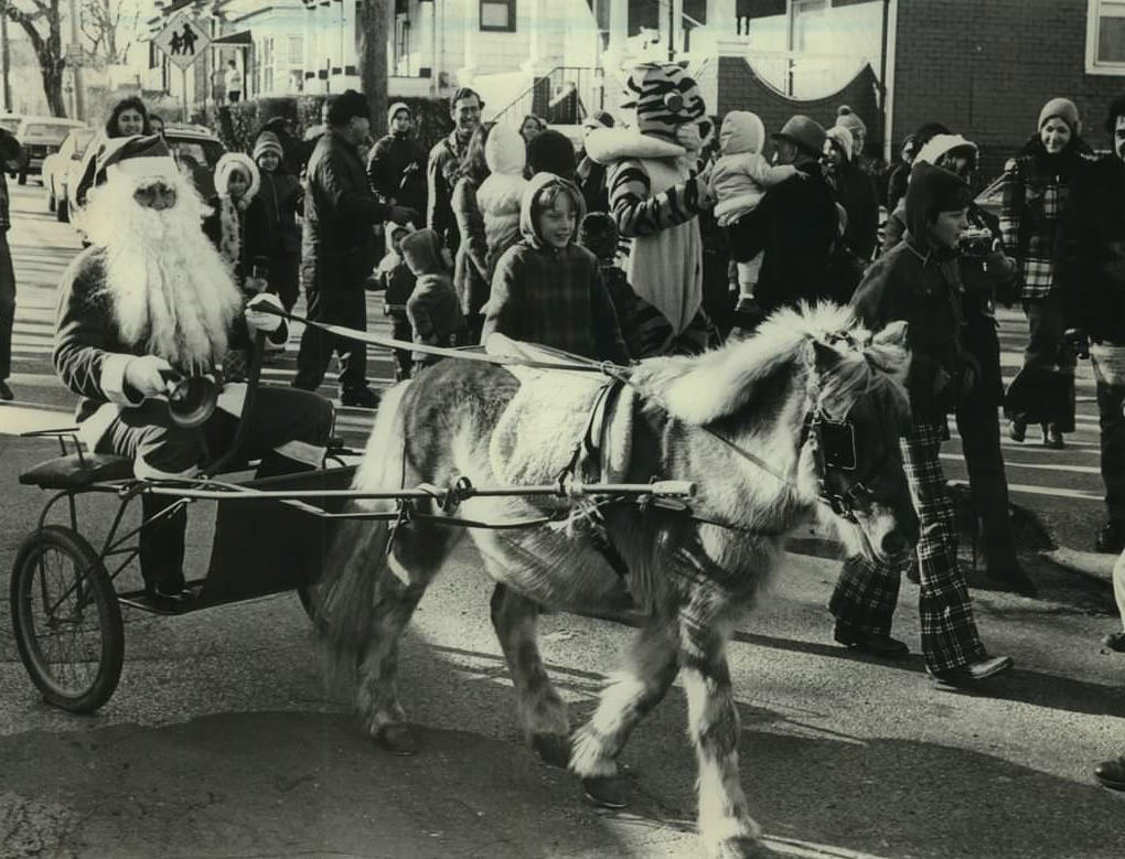 Santa Claus In Horse Drawn Buggy In A Christmas Parade, December 23, 1973