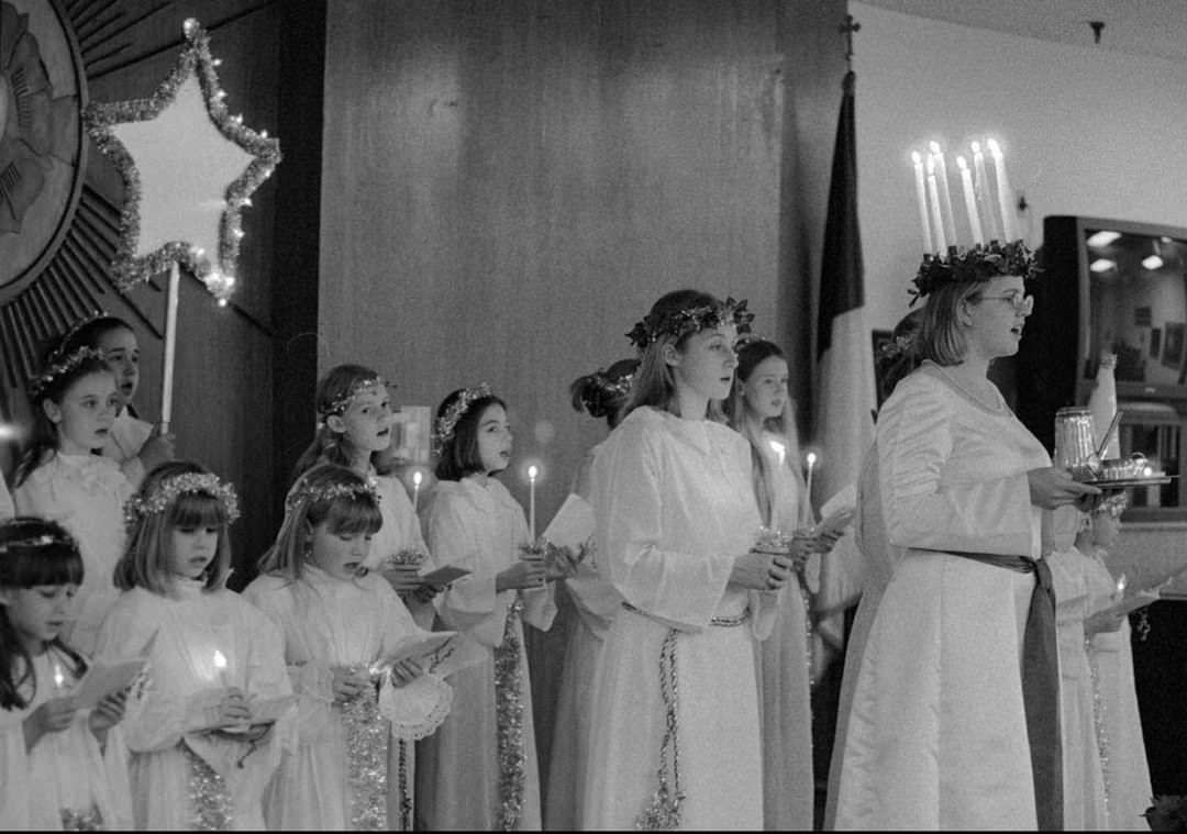 Swedish Kids Dance Troupe Performs Santa Lucia Pageant At Eger Health Care Center, 1996