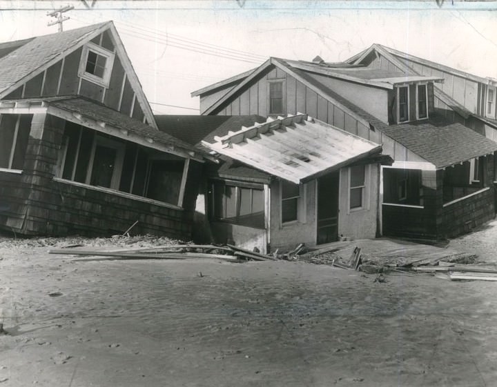 Hurricane Damages Bungalows Along South Beach During The Great Appalachian Storm, 1950.