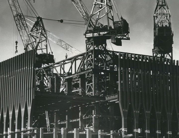 World Trade Center Construction: Giant Beams For Support, 1969.