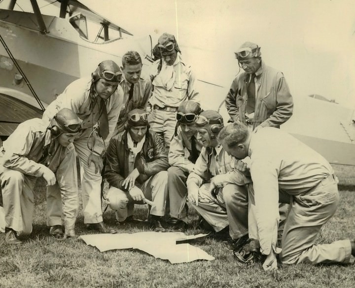 Pilots Of Air National Guard At Miller Field, New Dorp, 1935.