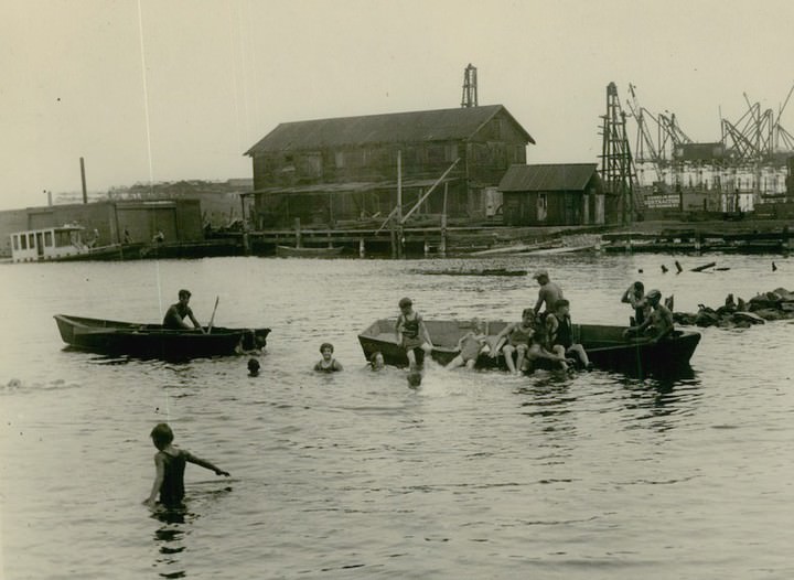 Swimmers In The Polluted Water Of The Kill Van Kull At The Foot Of Arlington Avenue, Mariners Harbor, Circa 1933.