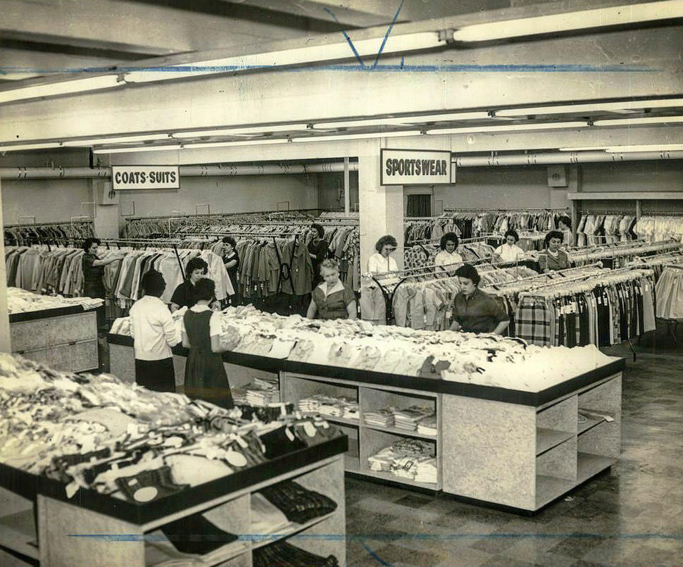 Clothes Shopping In The Food Farm Fashions Section, West Brighton, Circa 1961.