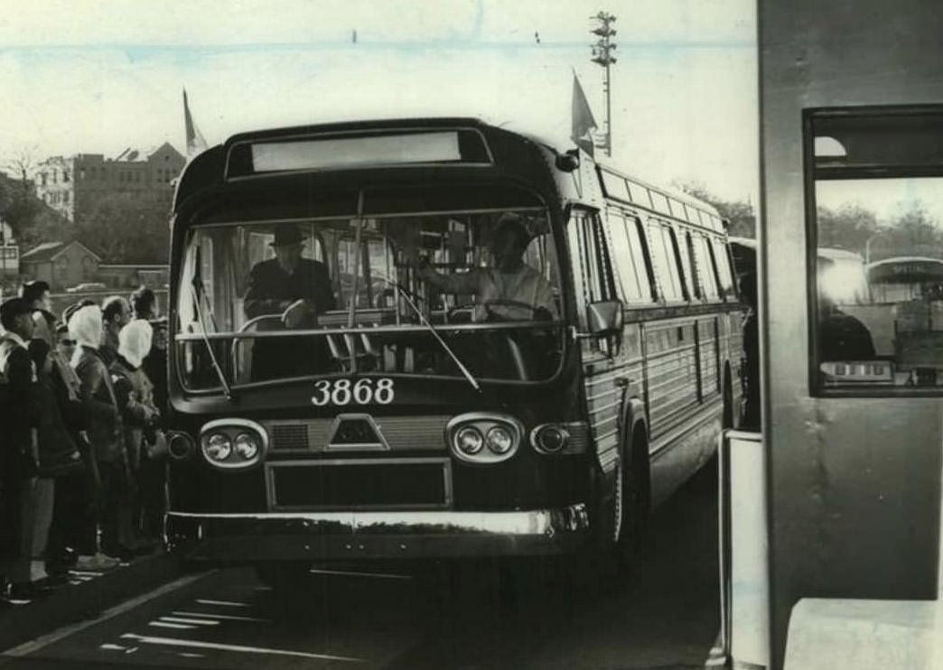 A Look At One Of The First Buses To Ever Cross The Verrazzano-Narrows Bridge, 1964.