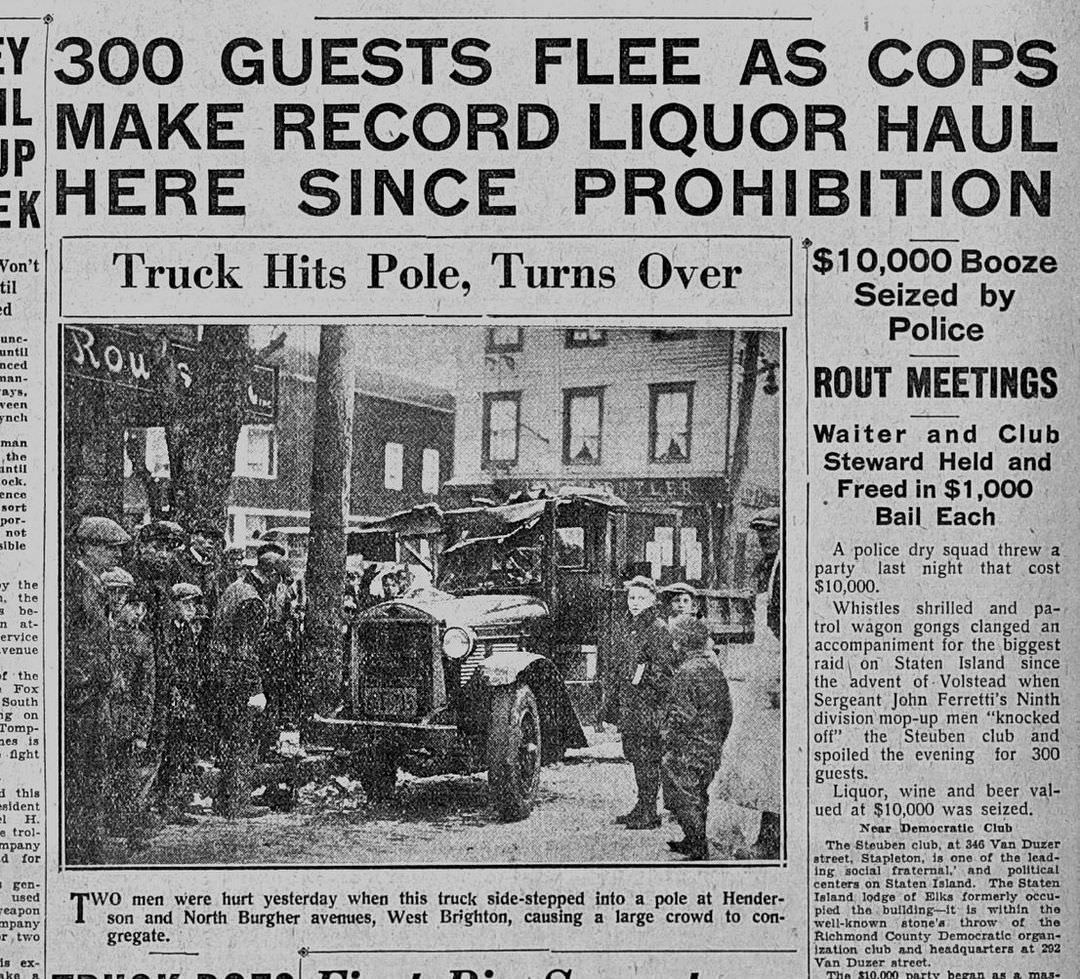 $10,000 Worth Of Booze Seized At The Steuben Club, Stapleton, One Of Staten Island'S Biggest Clubs, 1929.