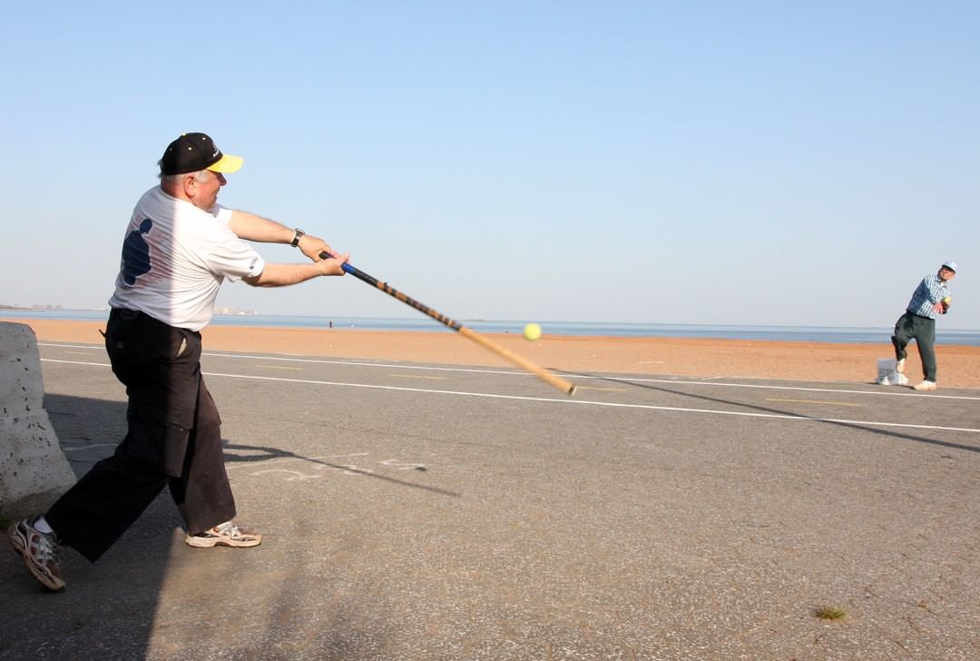Charlie Costello And Joe Piazza Practice Stickball At Midland Beach, 2008.