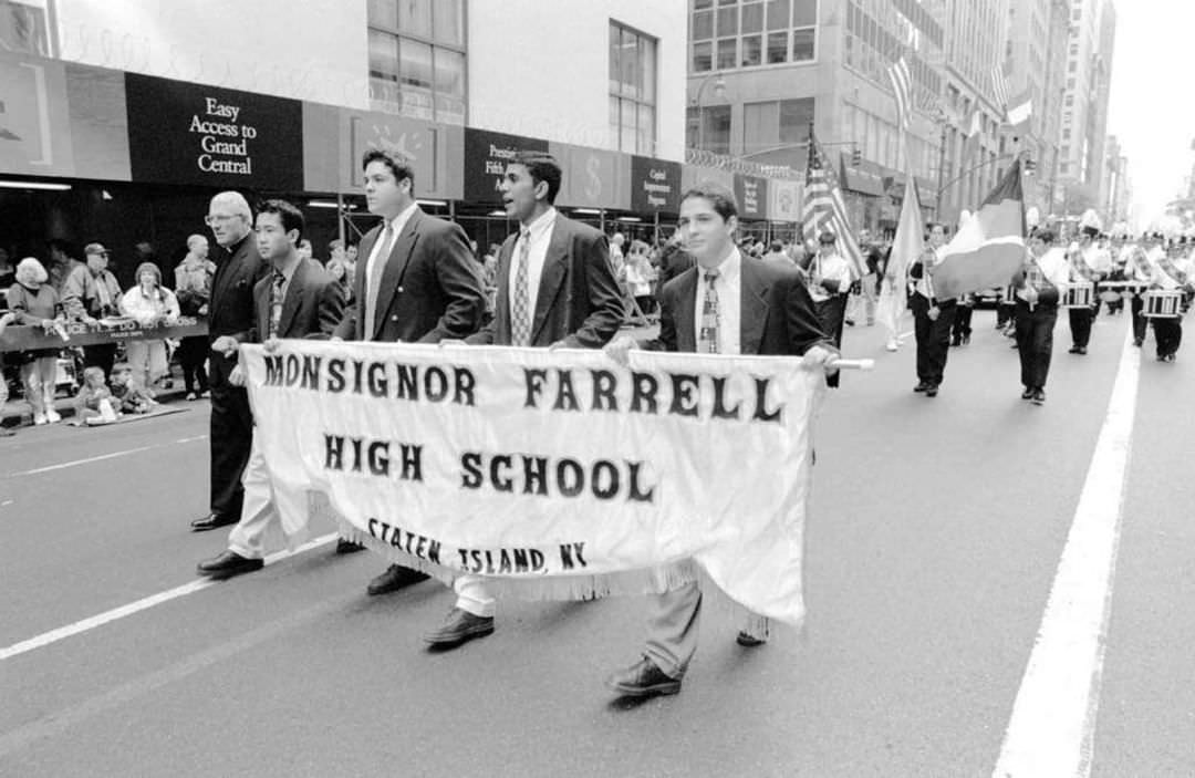 Monsignor Farrell High School Marches Down Fifth Avenue In The 1997 Columbus Day Parade.