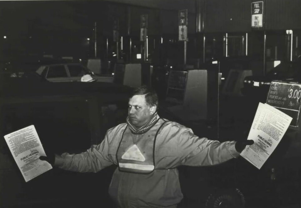 Lenny Cerami Hands Out &Amp;Quot;Stop The Toll Hike&Amp;Quot; Flyers At The Goethals Bridge, 1990.