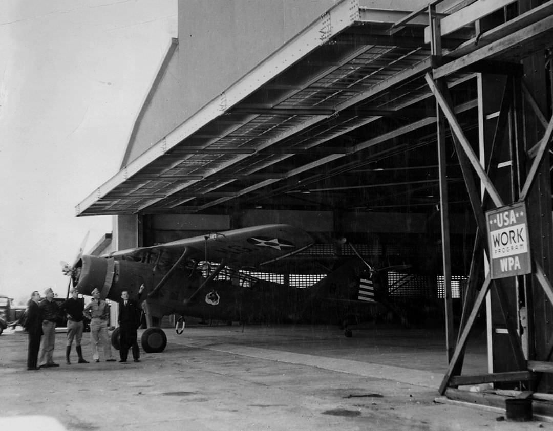 Early Aviators Near Hangar 38 At Miller Field In New Dorp, A U.s. Army Facility, 1938.