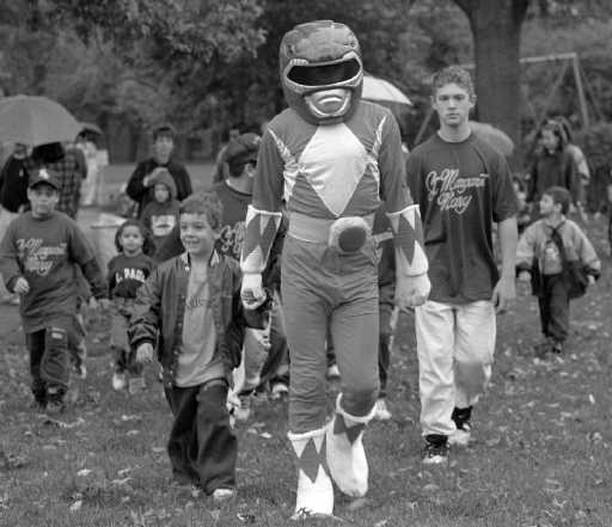 A Power Ranger Walks With Kids During The Fun Run Event In Clove Lakes Park, 1994.