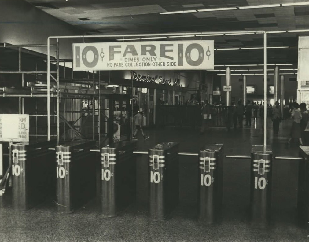 Fare Signage For 10-Cent Staten Island Ferry Would Soon Change To A Quarter, 1975.