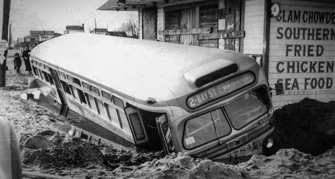 Flooding In South Beach Takes Over 2-Bay Street City Bus, 1949.