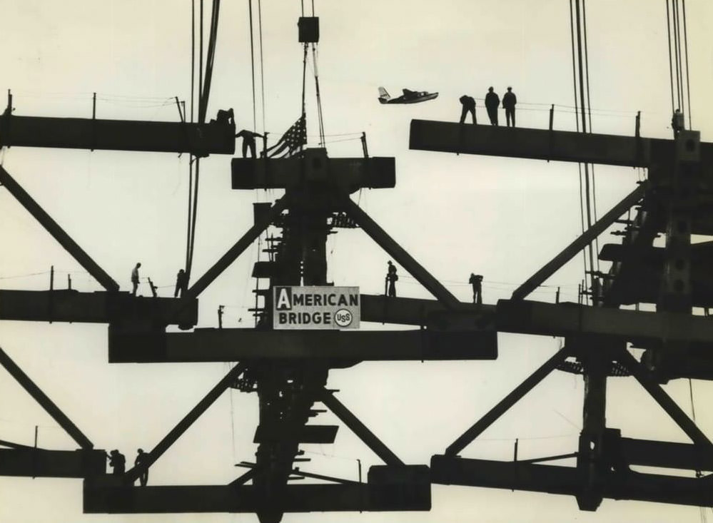 The Last Section Of The Verrazzano Narrows Bridge Is Moved Into Place, 1964.
