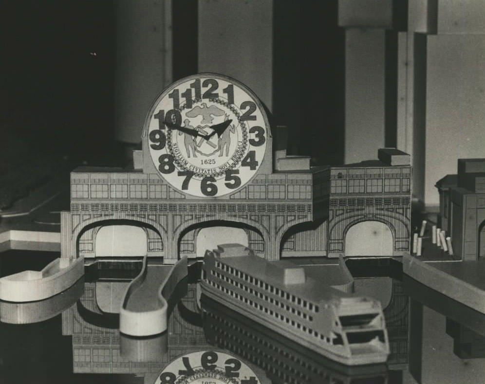 Proposed 120-Foot-Diameter Clock For Whitehall Ferry Terminal In Lower Manhattan, Criticized As Looking Like King Kong'S Pocketwatch, 1993.