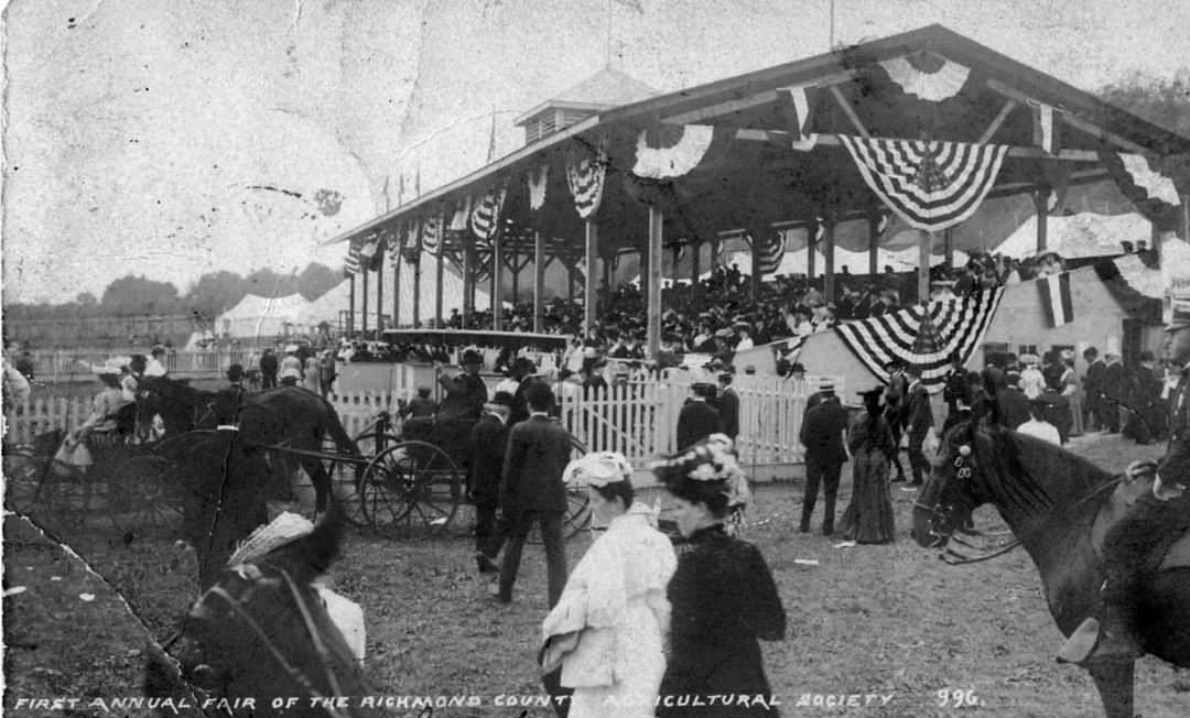 First Richmond County Fair, Featuring Country Flavor With Horse Races, Livestock Shows, And New Inventions, Held In West New Brighton, 1895.