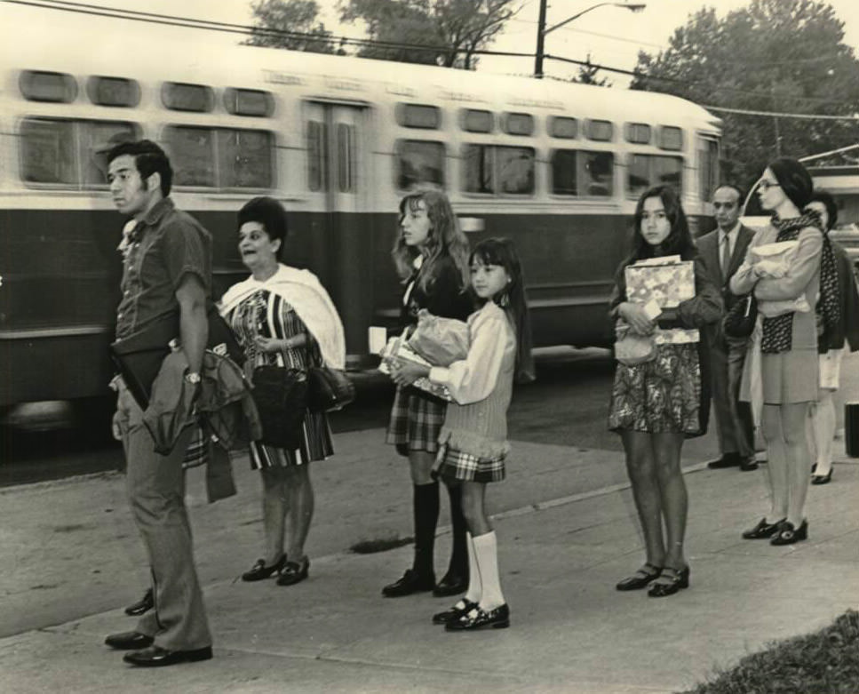 Waiting For Bus On Hylan Boulevard, 1980.